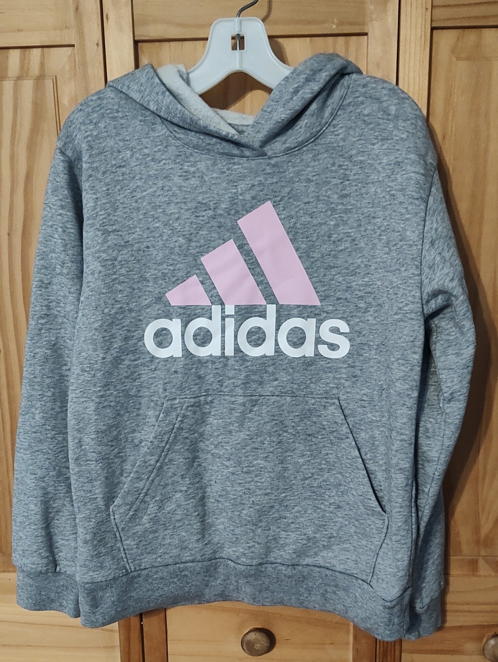 adidas Gray Pullover Hoodie with Pink Logo - Girls M 10/12